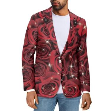 Imagem de Sprowallow Blazer masculino casual slim fit um botão elegante casaco esportivo lapela entalhada terno de negócios blazers jaqueta outono, Rosa vermelha, 5X-Large