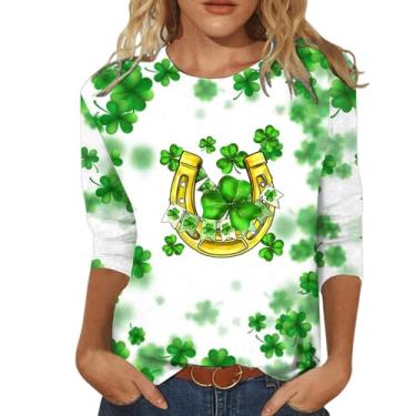 Imagem de Camiseta feminina do Dia de São Patrício com trevo irlandês verde, gola redonda, ajuste solto, engraçada, para professores, tops casuais para o dia de São Patrício, 0114-amarelo, GG