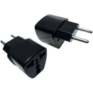 Imagem de KIT 2 Adaptador De Tomada Universal Padrão Europeu UK Para Brasileiro Bivolt 10a Benjamin Internacional Com Plug Nacional Portátil Para Viagens Preto E Branco LINHA PREMIUM DUPIN (PRETO)