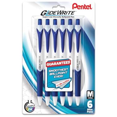 Imagem de Pentel Caneta esferográfica GlideWrite com tinta TechniFlo, linha média (1,0 mm), tinta azul, pacote com 6