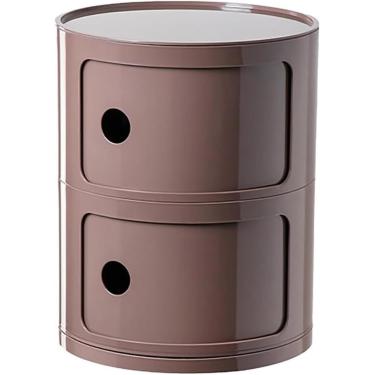 Imagem de Mesa de cabeceira redonda de plástico de 2/3/4 camadas com unidade de armazenamento baú com gavetas e porta deslizante Armário de cabeceira moderno nórdico para quarto (tamanho: 4 camadas, c