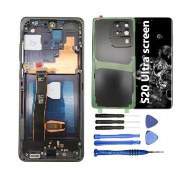 Imagem de Substituição de tela para Samsung Galaxy S20 Ultra 5G digitalizador de substituição de tela de 6,9 polegadas com moldura e capa traseira Display Touch Digitalizador Assembly (preto)