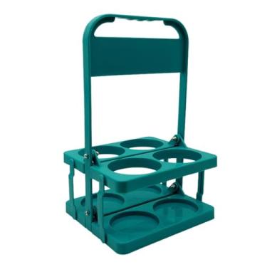 Imagem de Dynwave Porta-garrafas dobrável para cerveja, porta-garrafas de água com quatro compartimentos, cesto de mão para uso externo, Verde