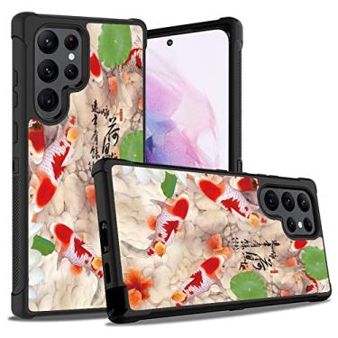 Imagem de ZXHSBROK Capa para Galaxy S22 Ultra, capa resistente de plástico rígido híbrido 3 em 1 e silicone macio à prova de choque para Samsung Galaxy S22 Ultra 5G, Lotus Koi