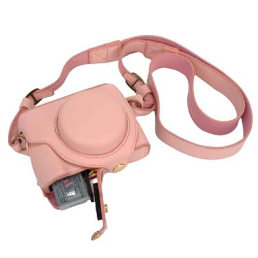 Imagem de Capa de couro para câmera Sony G7X – Couro PU vintage para G7X Mark II, III DSLR Proteção para câmera com alça de ombro (rosa)