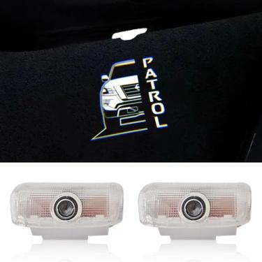 Imagem de 2 peças de luzes LED com logotipo de porta compatíveis com a Patrulha Armada 2011-2024, cortesia, projetor, lâmpada de boas-vindas a laser, luzes de poça, kit de acessórios para carro (meio carro)