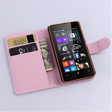 Imagem de NEKOYA Capa carteira para Microsoft Lumia 430, carteira flip de couro PU premium com compartimento para cartão, suporte e fecho magnético [capa interna à prova de choque de TPU] Compatível com