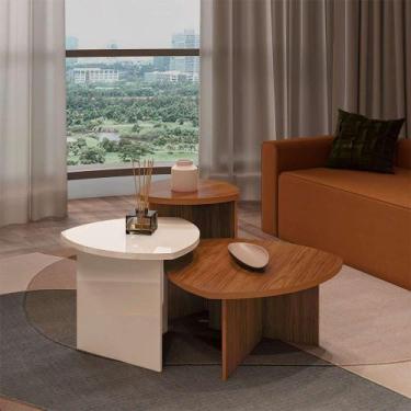 Imagem de Conjunto com 2 Mesas Laterais e 1 Mesa de Centro Delta Cedro e Off Whi