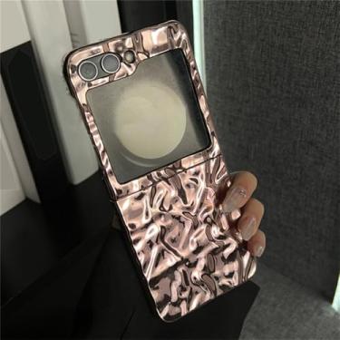 Imagem de Capa de telefone luxuosa com textura 3D brilhante para Samsung Galaxy Z Flip5 5G Z Flip3 ZFlip4 Capa com borda ondulada e enrugada, ouro rosa, para Galaxy ZFlip 5