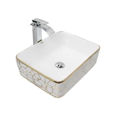 Imagem de Kit Cuba Pia Louça Cerâmica Banheiro C/Torn E Vál Cromada 22 - Smart N