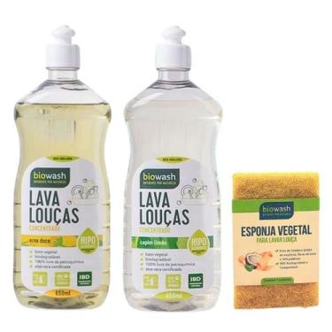 Imagem de Kit 2x Detergente Lava Louças Biodegradável +Esponja Biowash - Biowash