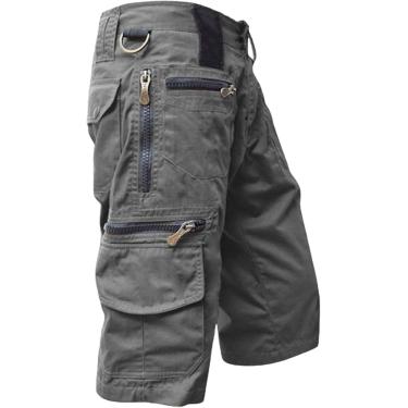 Imagem de Calças cargo masculinas de comprimento 3/4 com muitos bolsos Shorts cargo baggy bolsos com zíper Bermudas pretas confortáveis ​​calças de lazer Calças masculinas de trabalho Shorts esportivo