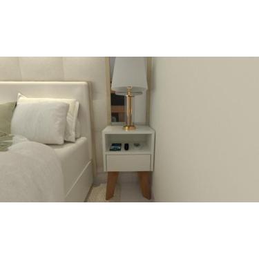Imagem de Mesa de Cabeceira 30cm MDF Branco Off White com Pés - FJ DECOR