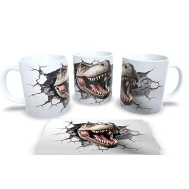 Imagem de Caneca Branca de Porcelana Personalizadas Coleção Arte em 3D (Dinossauro)