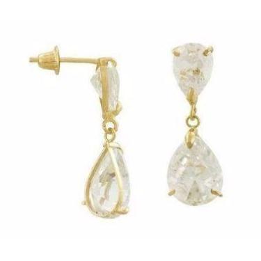 Imagem de Brinco De Ouro 18k-750 Pedra Gota Dupla + Certificado - DG Presentes