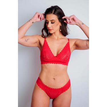 Imagem de Conjunto Rendado Sem Bojo com Aro Vermelho - Paula Araújo lingerie , M