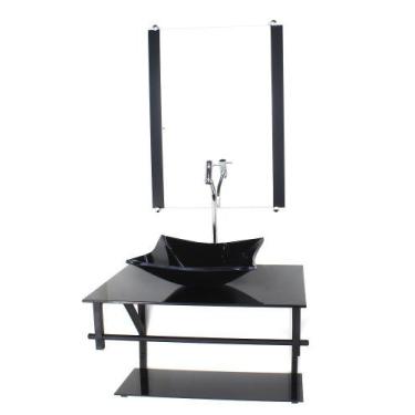 Imagem de Gabinete de vidro para banheiro 60cm ap cuba quadrada  preto full com 