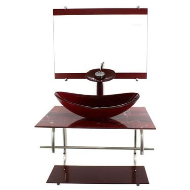 Imagem de Gabinete de vidro inox para banheiro 60cm oval mármore avermelhado - C