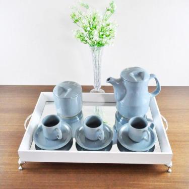 Imagem de Bandeja Café Espelhada-LUXO Madeira cor BRANCA 26x39x5 com alças e pés