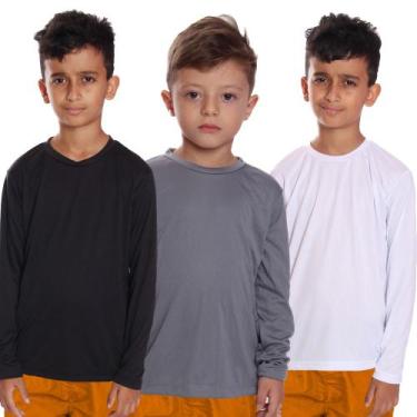 Imagem de Kit 3 Camisetas Infantil Menino Proteção UV Térmica Solar Manga Longa 