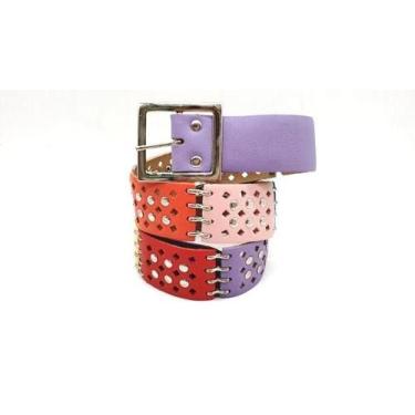 Imagem de Cinto Feminino Couro Rebites Punk Rock Metal Lu015 - Barão Do Couro, L