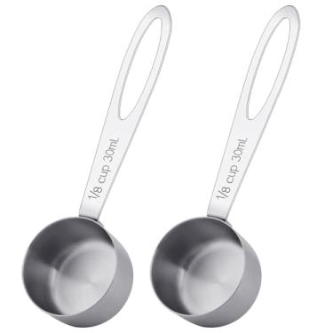 Imagem de 2 peças de copo medidor de 1/8 xícara, colher de 30 ml, copos medidores de aço inoxidável, colheres de café, colheres de medição, colher de sopa, colher de medida, colher de medida de cozimento de