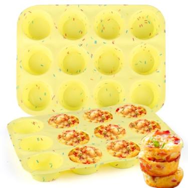 Imagem de Vodolo 12 xícaras de moldes de silicone para mordida de ovo, 2 peças de molde de silicone antiaderente para fazer tortas, formas de muffin de silicone para assar, bolo de carne e mini cheesecakes