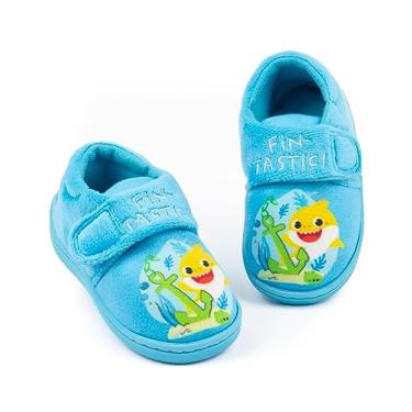 Imagem de Baby Shark Pantufas para meninos | Calçado infantil azul com alça ajustável | Roupa de descanso para a família cantante | Sapatos sem cadarço, Azul, 18