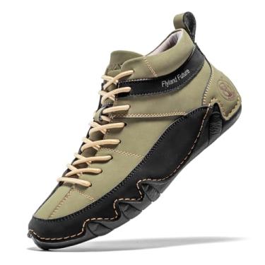 Imagem de FLYLAND Tênis masculino casual de couro, moderno, Chukka, sem cadarço, leve, cadarço e caminhada, Verde militar, 45