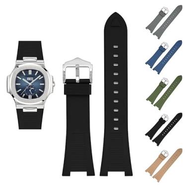 Imagem de Generic Pulseira de borracha de 25 mm para Patek Philippe Nautilus com fivela, pulseiras de relógio de borracha para Patek Philippe 5711 5712 5980 - várias cores (preto)