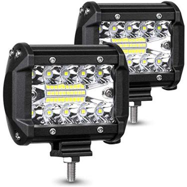 Imagem de (Pacote com 2) ASEMI Barra de luz de carro de 10 cm, luz de trabalho de 60 watts, luzes de neblina off-road, fileira tripla à prova d'água, feixe de inundação, cubo de luzes LED para caminhonete, quadriciclo, UTV e barco