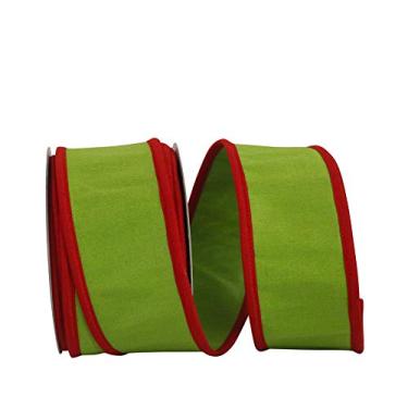 Imagem de Reliant Ribbon Fita de luxo Dupione com borda pesada dobrada, 5,8 cm x 9,5 m, verde-limão/vermelho