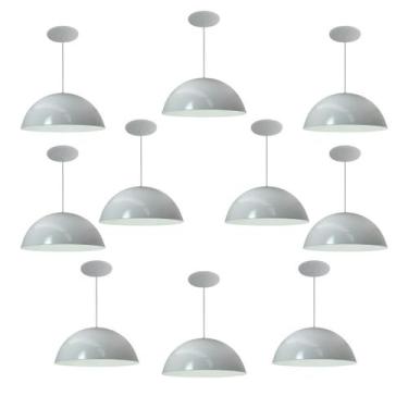 Imagem de Kit 10 Luminária Pendente Meia Lua 34cm Com Interior Branco Brilho Com