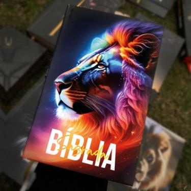 Imagem de Bíblia Sagrada Leão Colorido Laranja Capa Dura Com Harpa LETRAS MÉDIAS