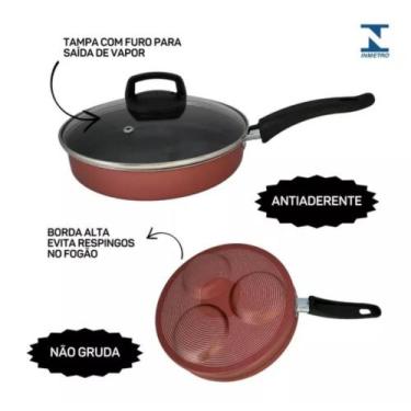Imagem de Frigideira Multiuso COM 3 Divisórias Para Ovo Hambúrguer Tampa de Vidr
