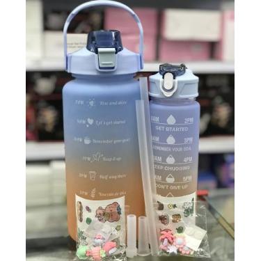 Imagem de Kit 2 Garrafas De Água Motivacional 2Litros e 800ml Squeeze Com Canudo