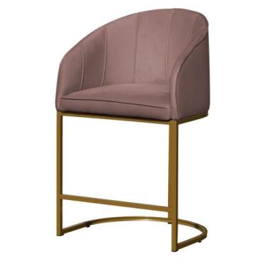 Imagem de Banco Banqueta Alta Poltrona Mia Base Metal Dourada Veludo - Fina Mobí