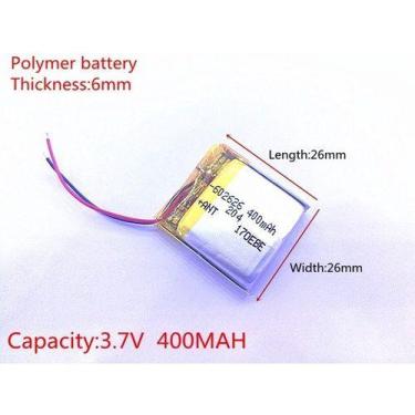 Imagem de Bateria 1 Unidade  400mah 6mm X 26mm X 26mm 3,7v 2 Fios - KMIG