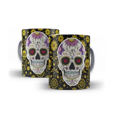 Imagem de Caneca Branca Porcelana Caveira Mexicana + Caixinha - RYLLO