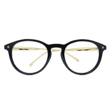 Imagem de Kit com 3 Armações Óculos Grau Redondo Haste Metal Premium - GV, Preto