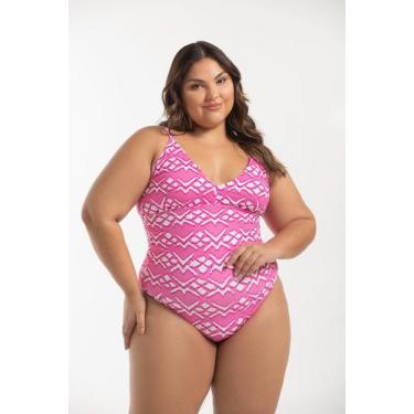 Imagem de Maiô Alças Fixas Estampado Sem Bojo Plus Size - Cor De Cacau, 48, Abst
