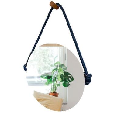 Imagem de Espelho Decorativo Adnet Vintage Alça Sisal Azul 60 cm Redondo - E2G D