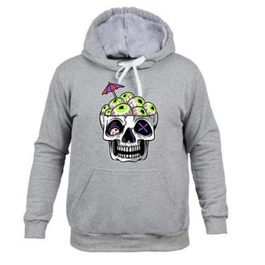Imagem de Moletom 100% Algodão Canguru Caveira Olhos - Surprass, Cinza, P
