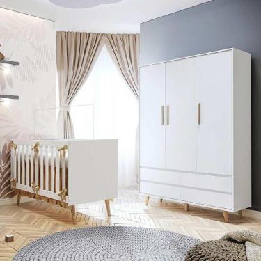 Imagem de Quarto de Bebê Retrô Lorena Berço 3 em 1 Ludmila Guarda Roupa Infantil