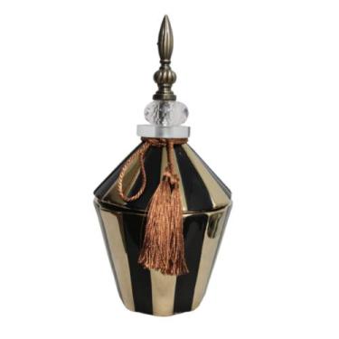 Imagem de Potiche Classico Listras Preto Dourado Puxador  Formosa - LUXdecor Cas