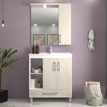 Imagem de Gabinete de Banheiro 80cm com Lavatório e Armário Ref 680 Cewal - Bran