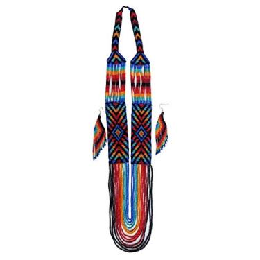 Imagem de Conjunto de brincos de colar de contas de semente em camadas de arco-íris adorável feito à mão La vivia P-58-SB-2