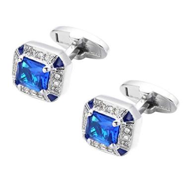 Imagem de Abotoaduras de cristal chiques Hexagon com pedras de cristal Azul