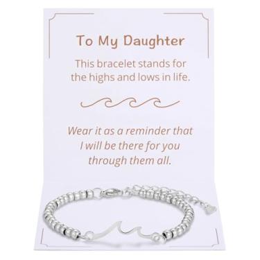 Imagem de Kvekstio Presente de onda para mulheres, Through The Waves of Life, pulseira ajustável com contas de aço inoxidável, altos e baixos, Medium, Aço inoxidável Prata, Sem Pedra Preciosa