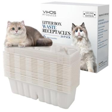 Imagem de VIKOS Products Embalagem com 20 recipientes de lixo compatíveis com Littermaid 1ª/2ª edição caixa de areia automática para gatos, recipientes de lixo descartáveis para ninhada, descarte conveniente e